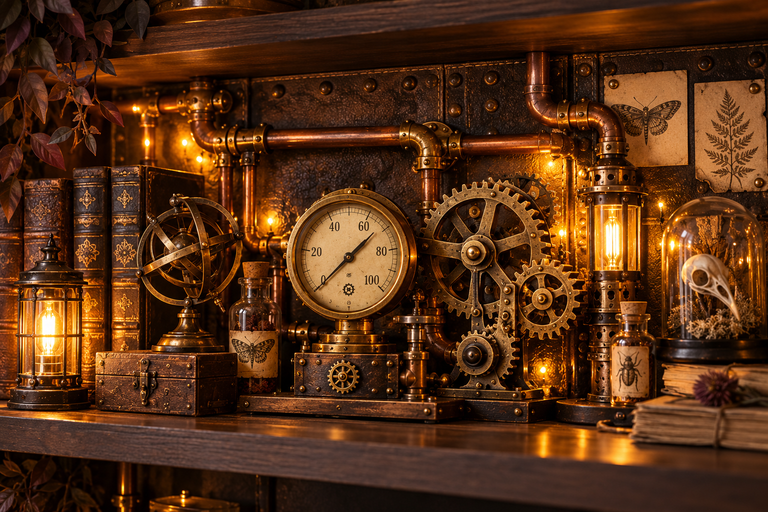 A Steampunk Shelf Display You Can Print and Cut in a Weekend